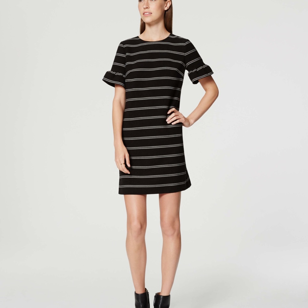 LOFT Striped Ruffle Cuff Dress
